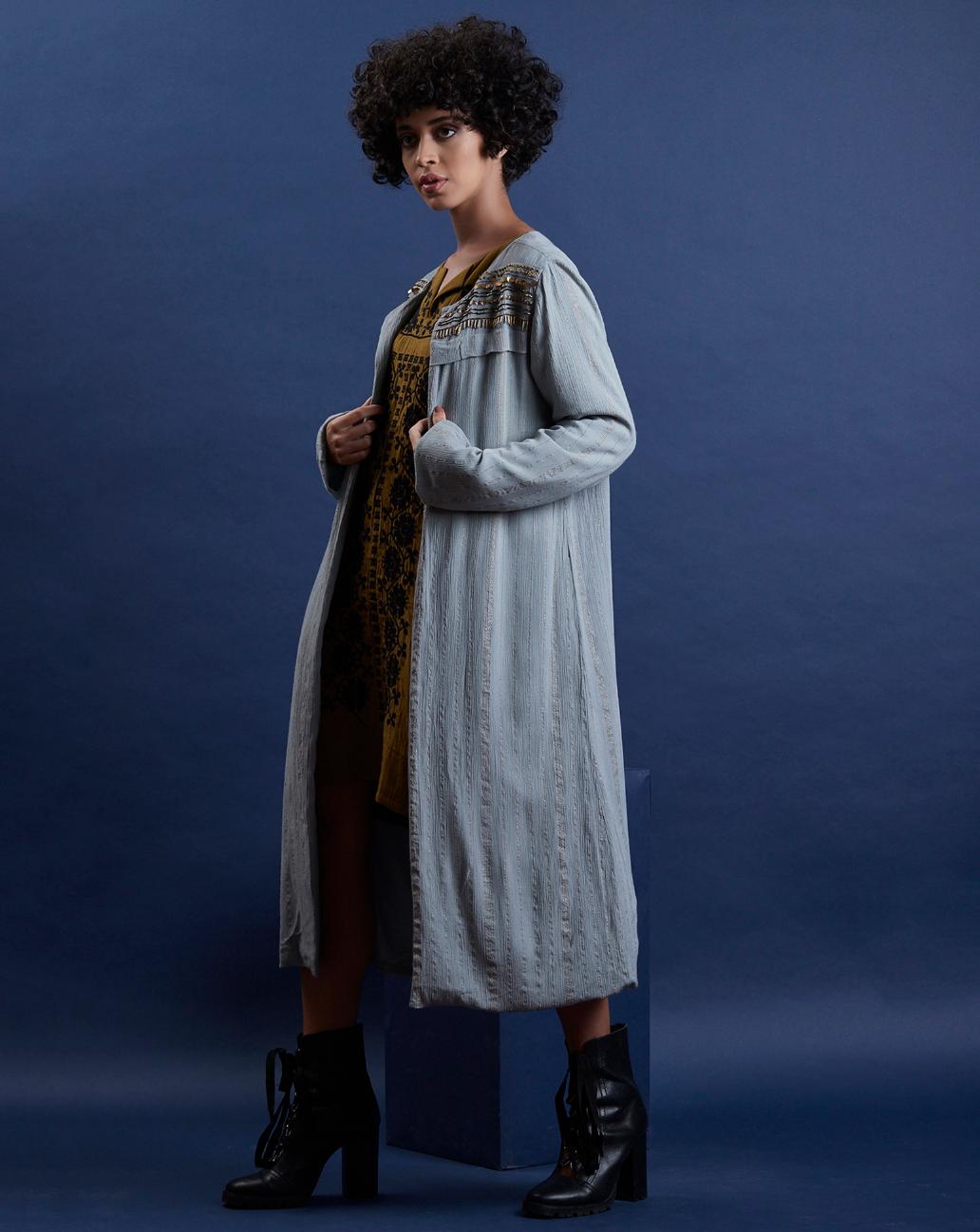 Scoup Front Open Viscose lurex Embellishment Long Shrug