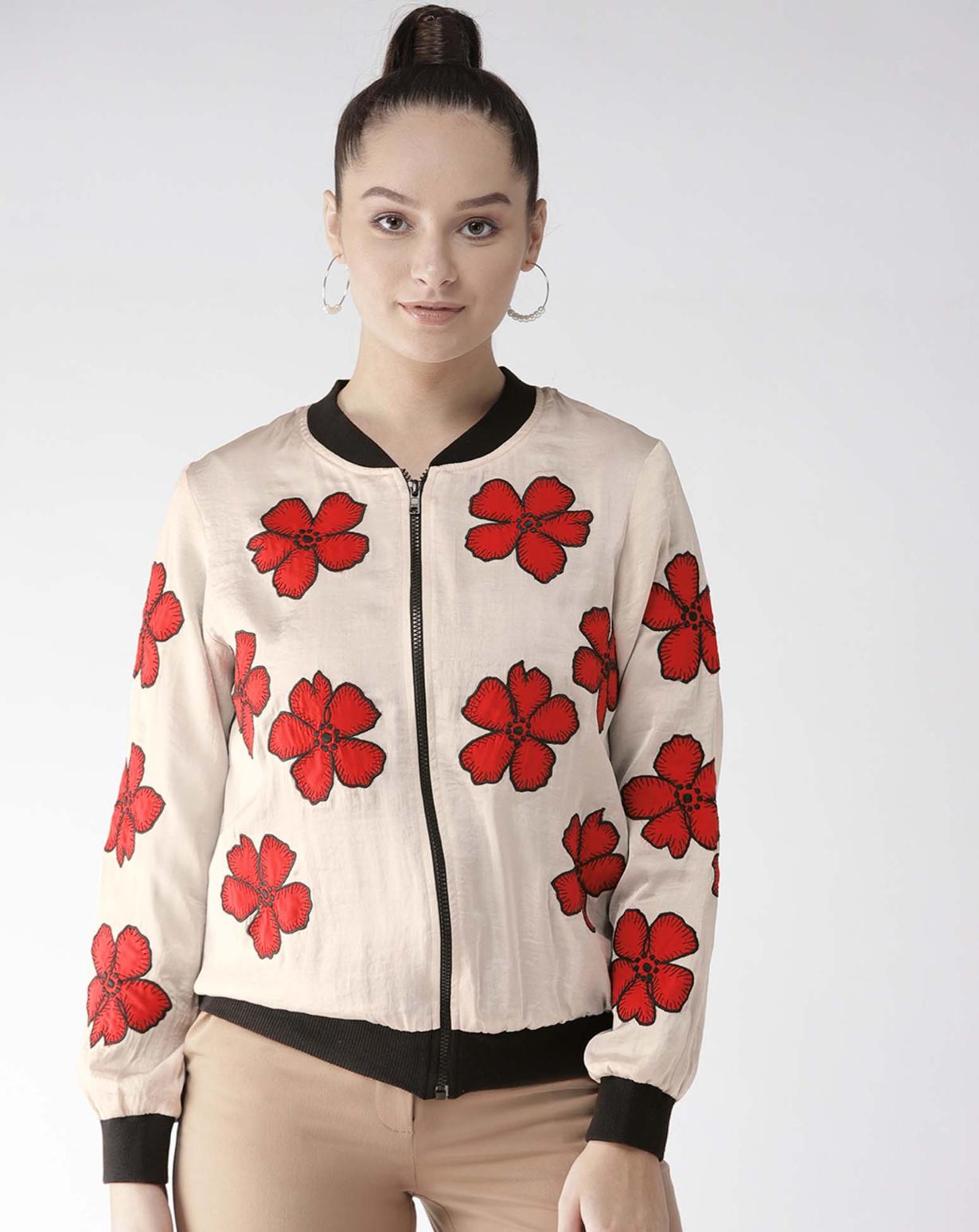 Scoup Floral Appliqued Satin Jacket