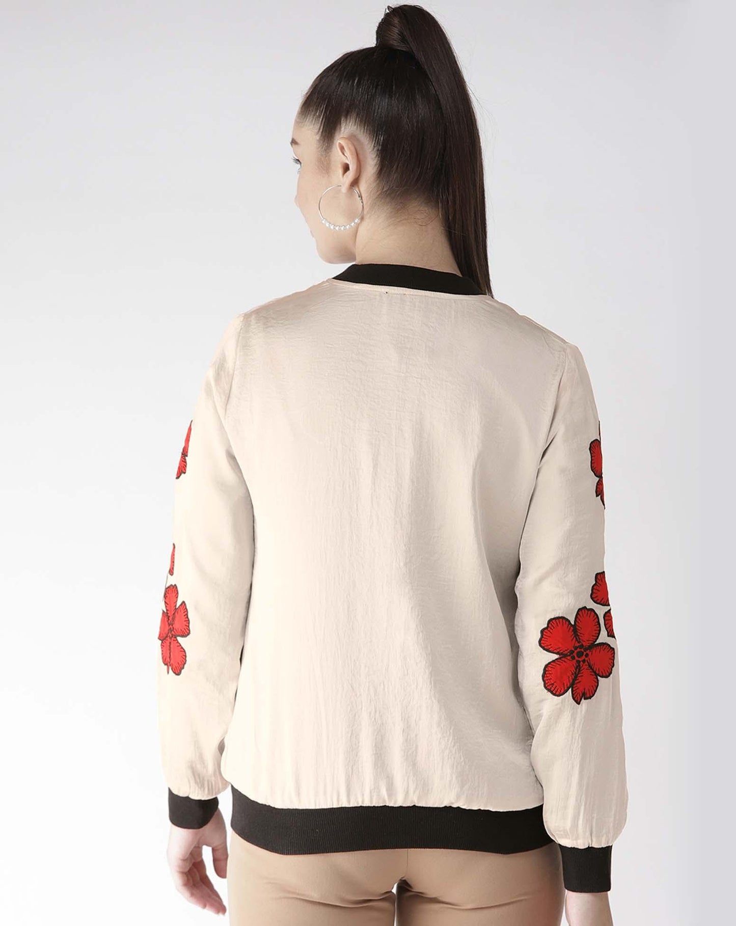 Scoup Floral Appliqued Satin Jacket