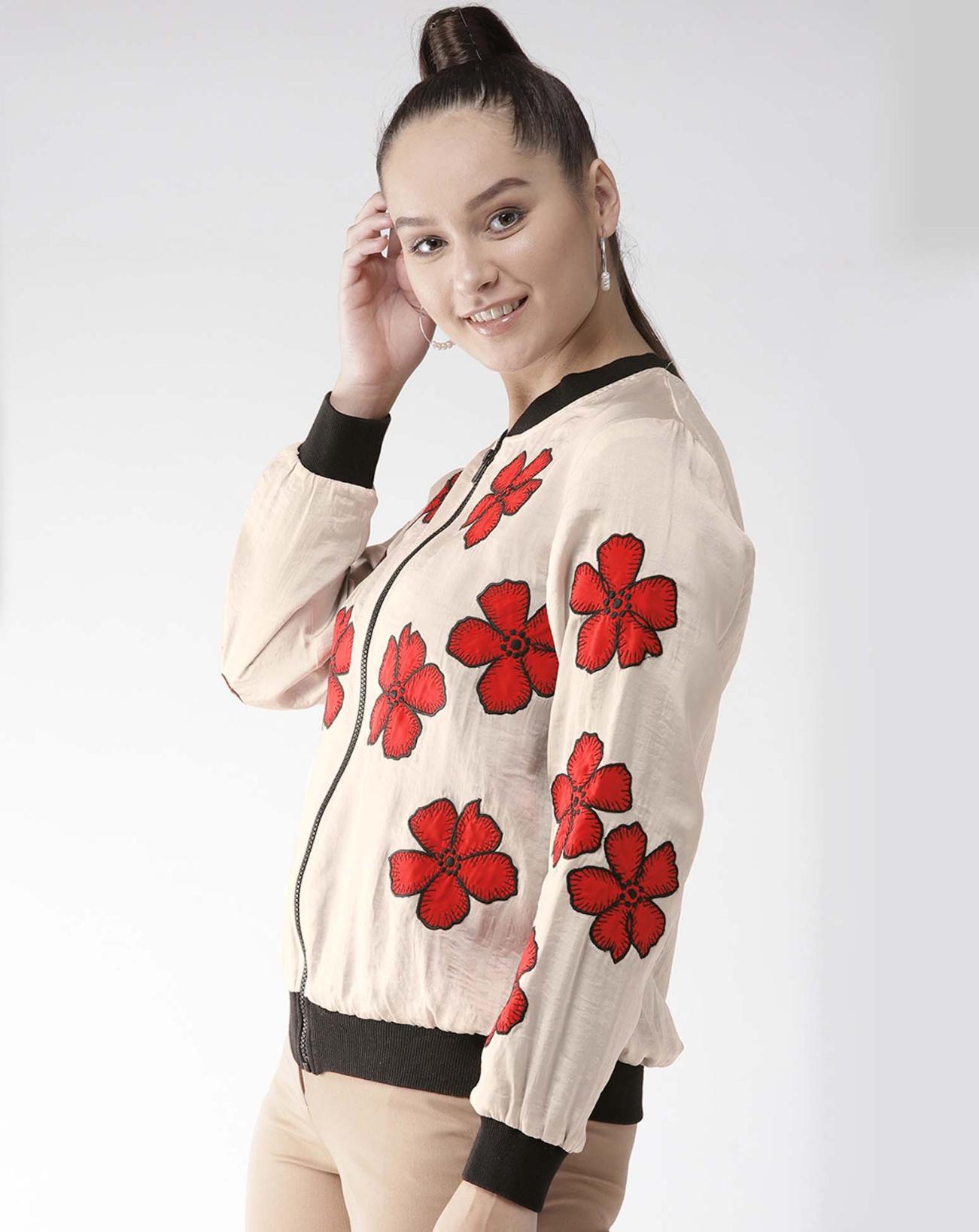 Scoup Floral Appliqued Satin Jacket