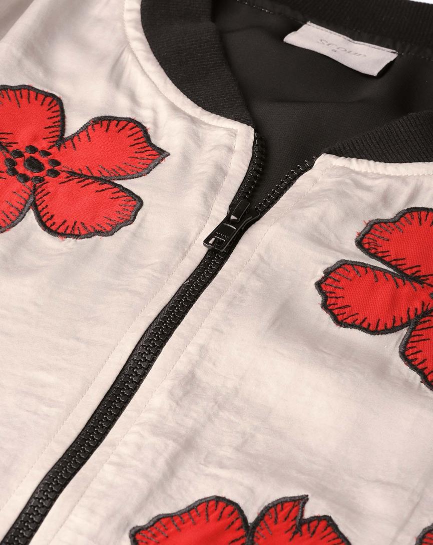 Scoup Floral Appliqued Satin Jacket