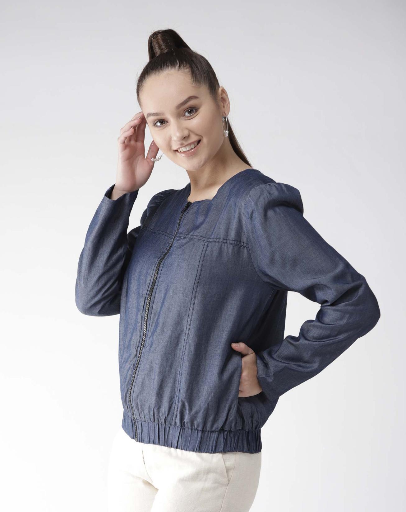 Chambray Jacket with front zipper & Pockets