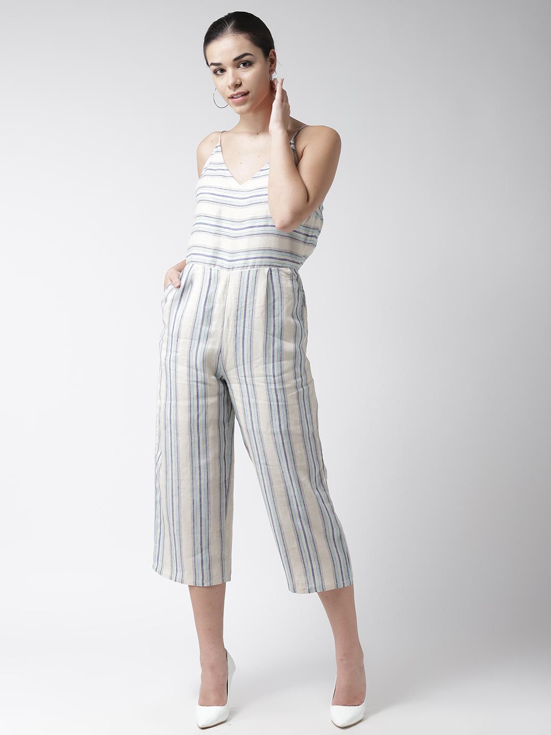 Scoup Linen Striped Strappy Jumpsuit