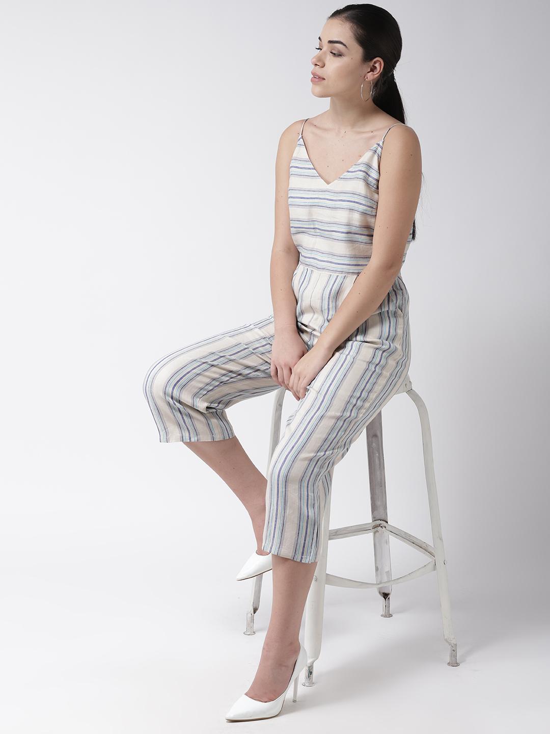 Scoup Linen Striped Strappy Jumpsuit