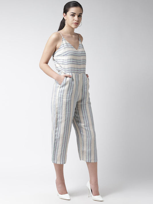 Scoup Linen Striped Strappy Jumpsuit