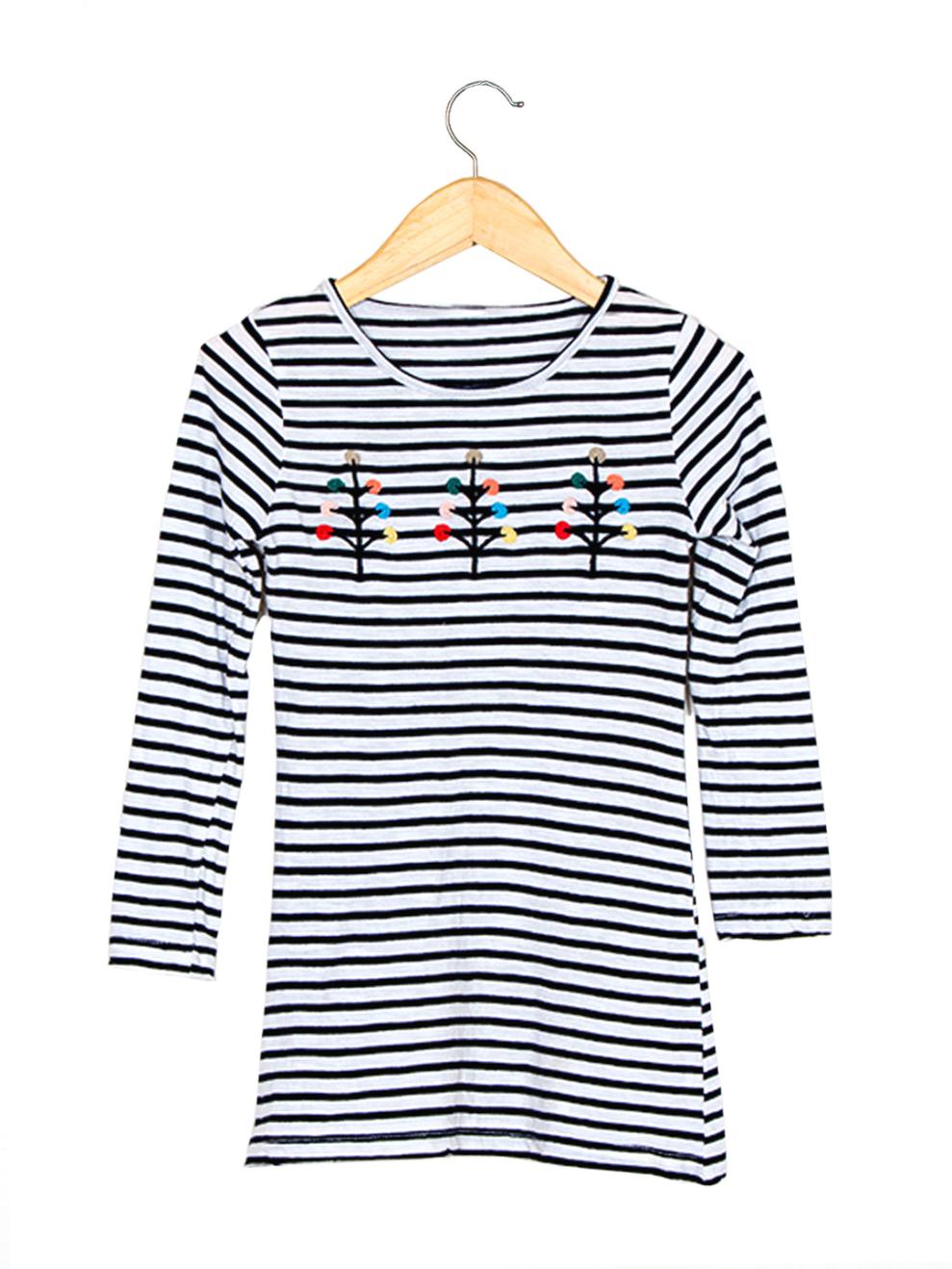 Blue & White Embroidered Stripe Dress