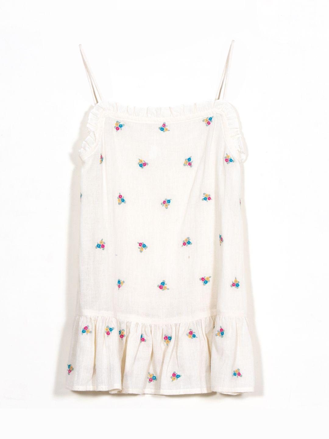 Scoup Embroidered Smocked Strappy Dress