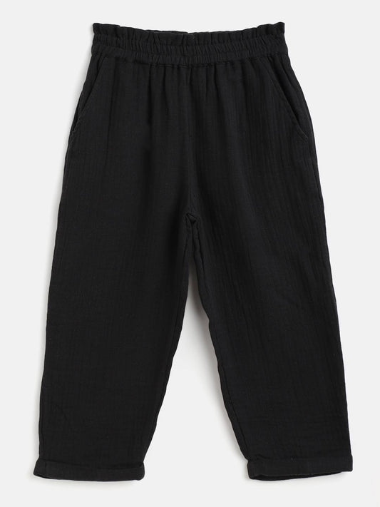 Scoup Black Cotton Trouser with waist frill & side pockets