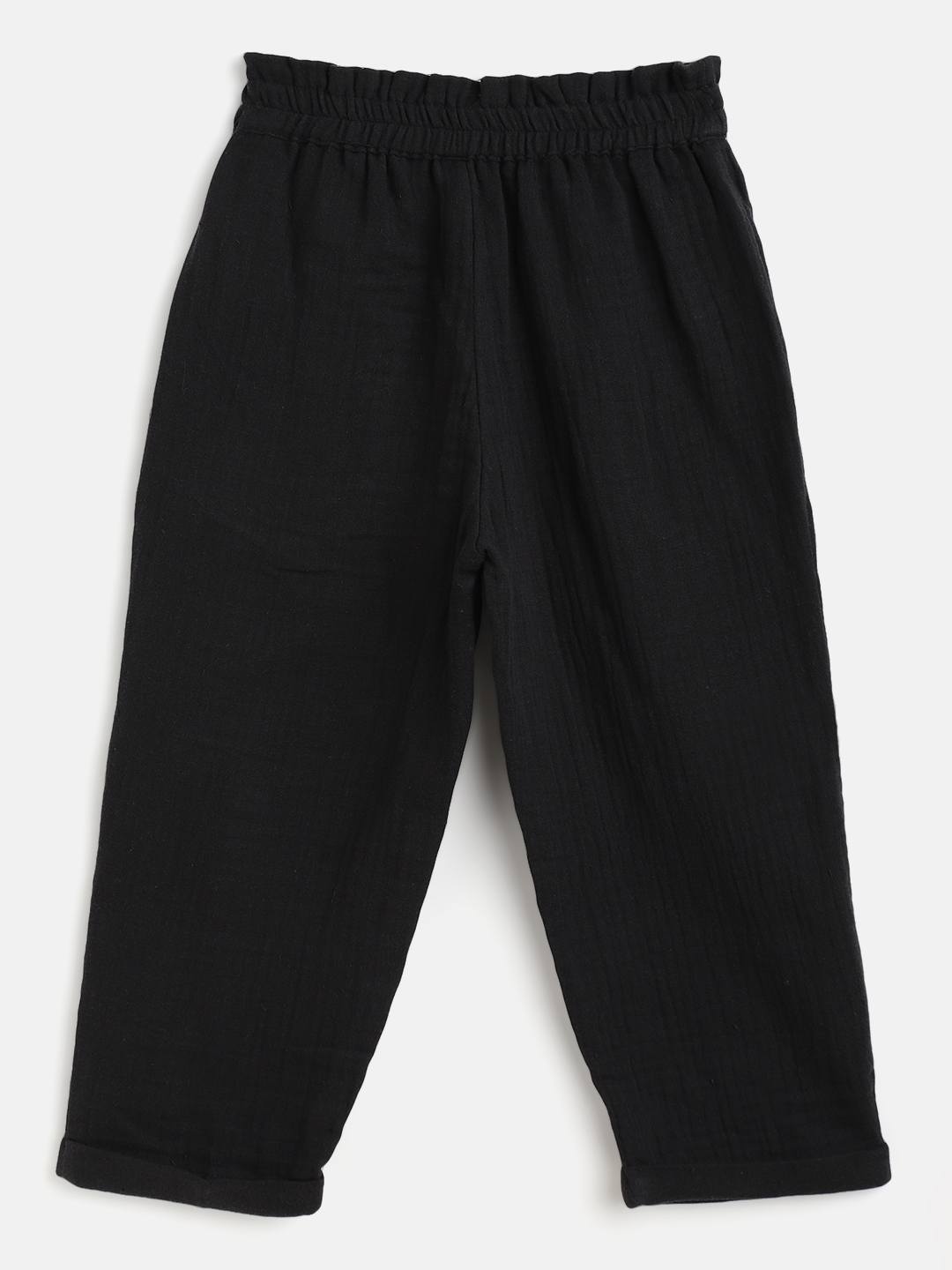 Scoup Black Cotton Trouser with waist frill & side pockets