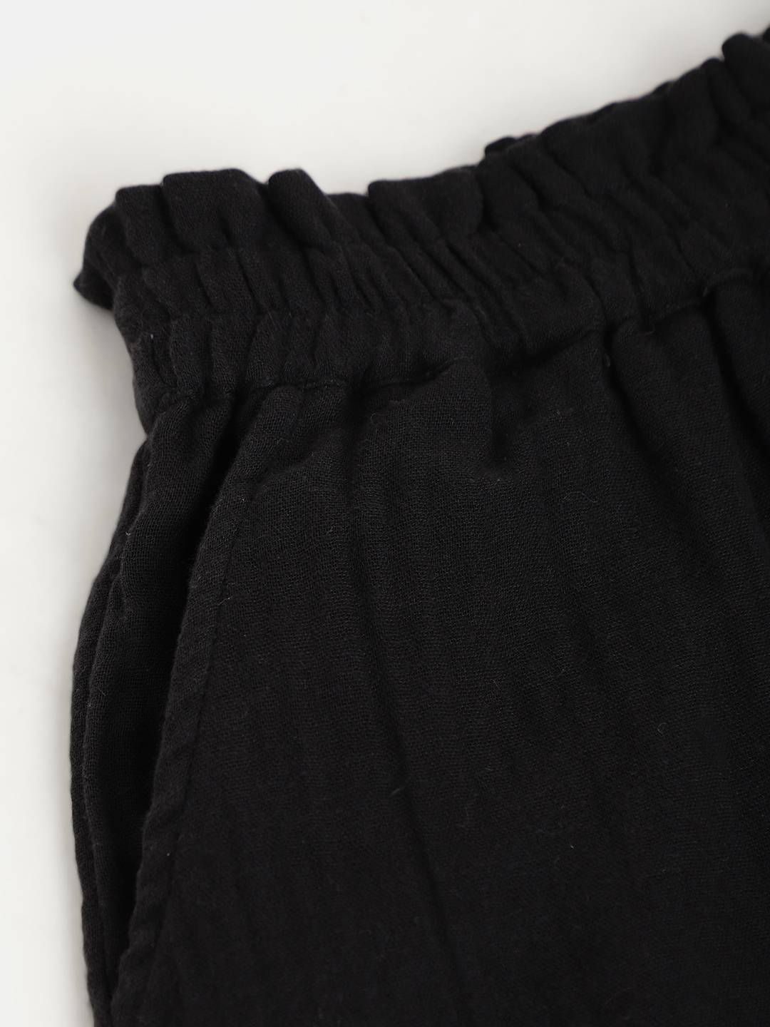 Scoup Black Cotton Trouser with waist frill & side pockets