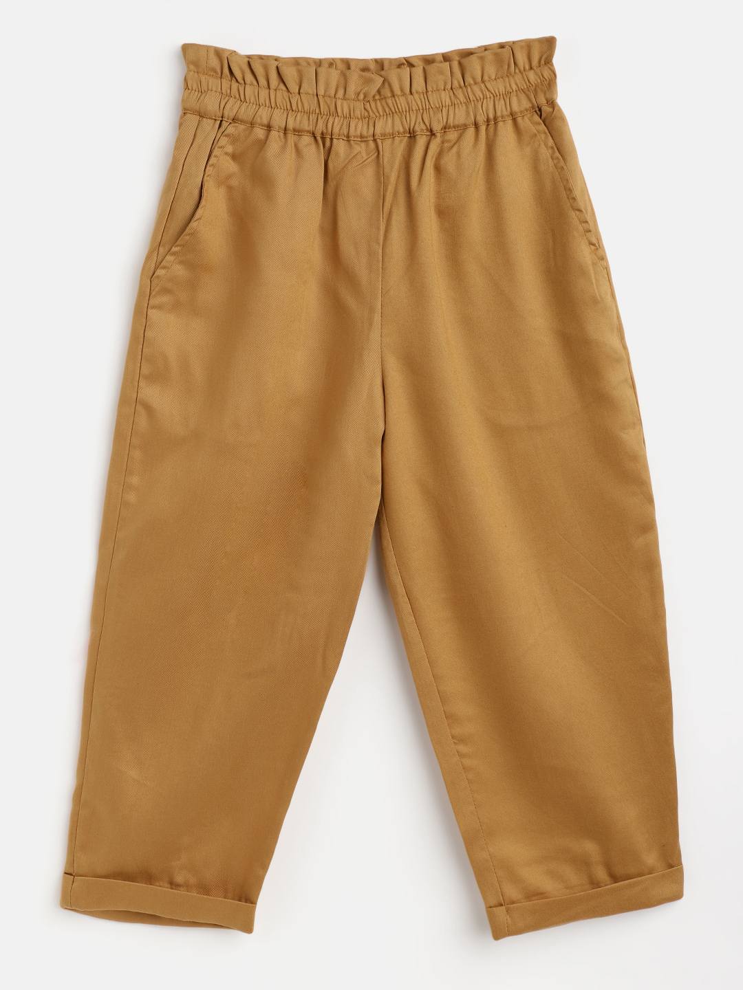 Scoup Mustard Viscose twill Trouser with waist frill & side pockets