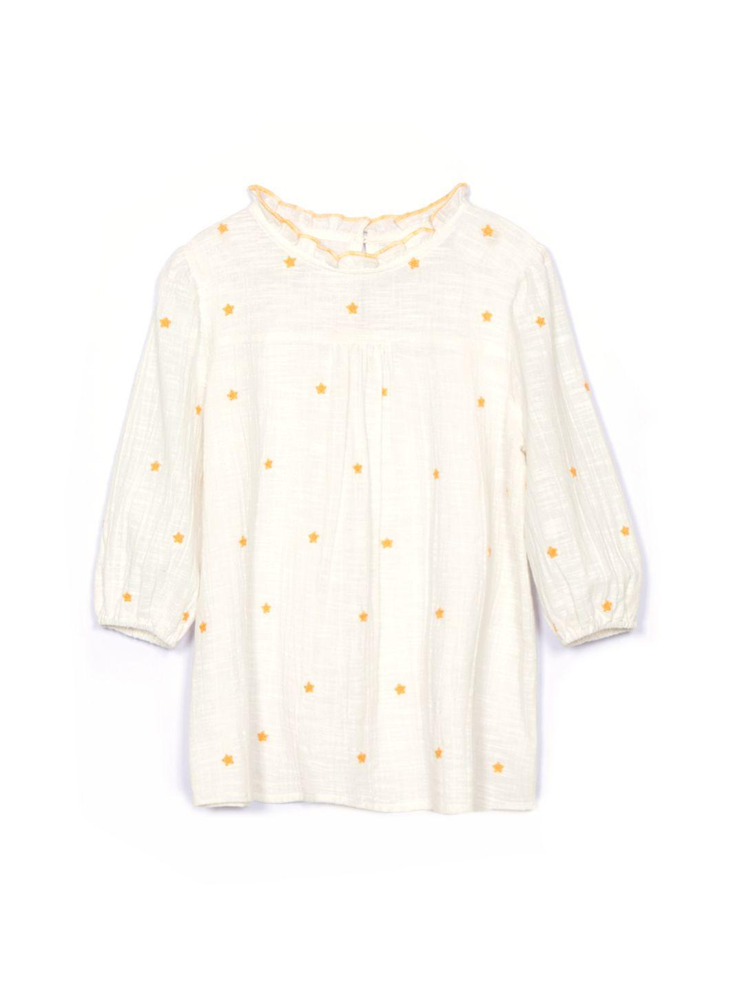 Cotton slub all over embroidered top