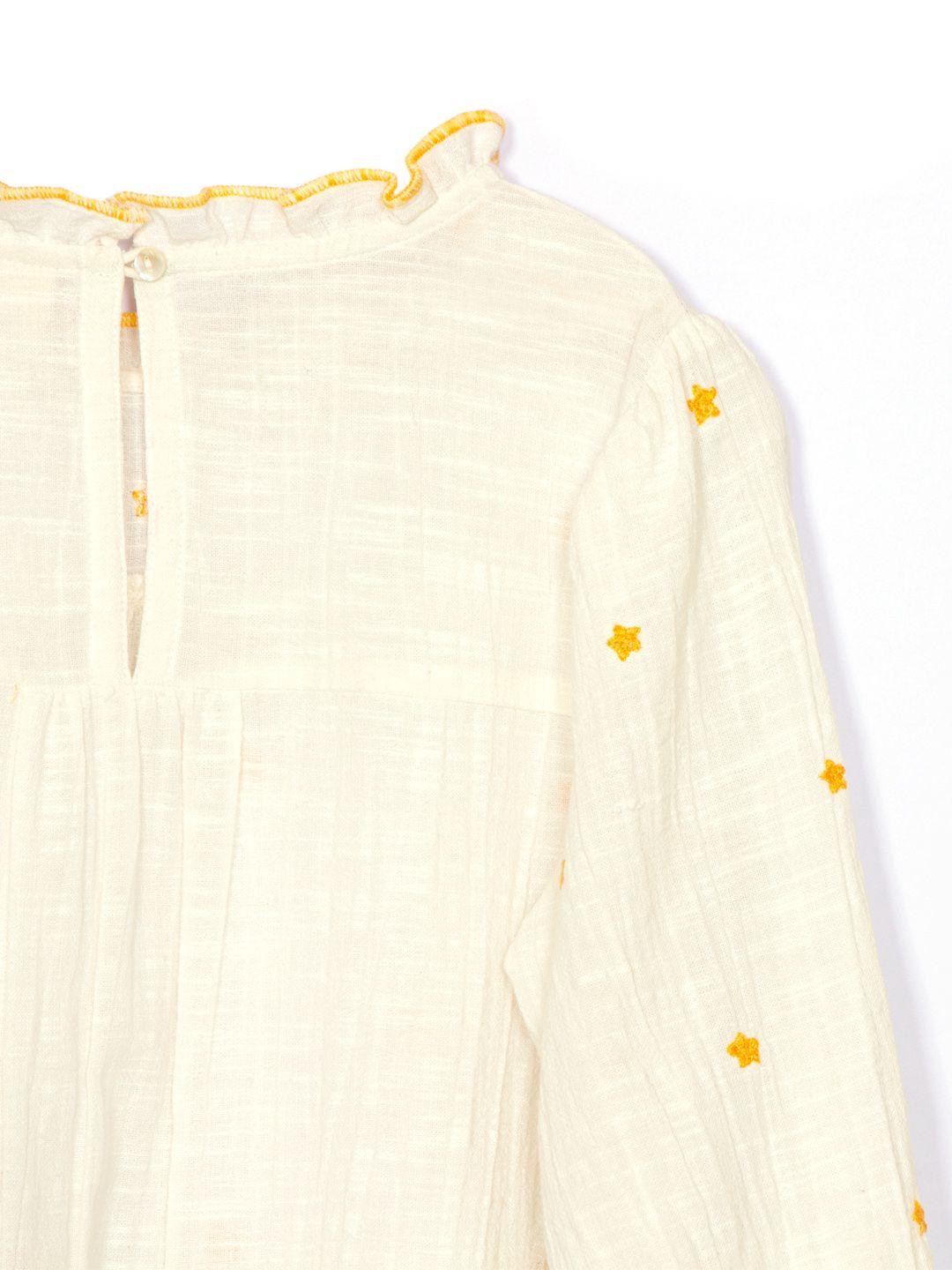 Cotton slub all over embroidered top