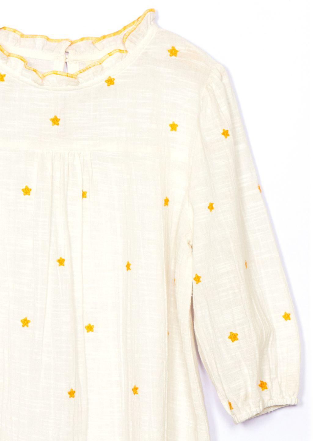 Cotton slub all over embroidered top
