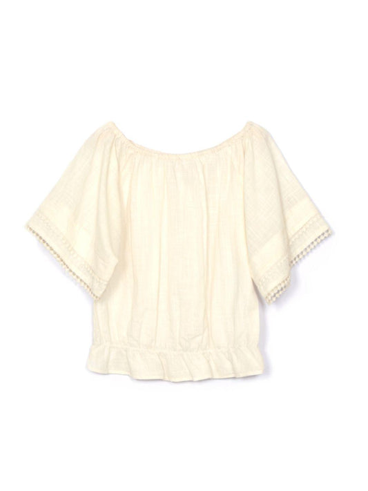 Cotton Gauze Off-Shoulder Top with lace detail