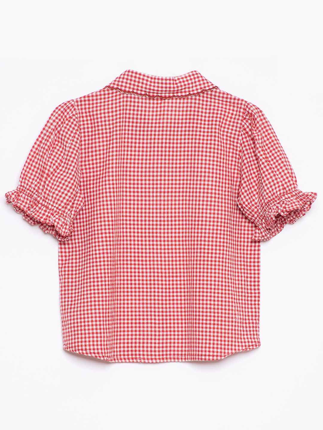Check Embroidered shirt top with short sleeves