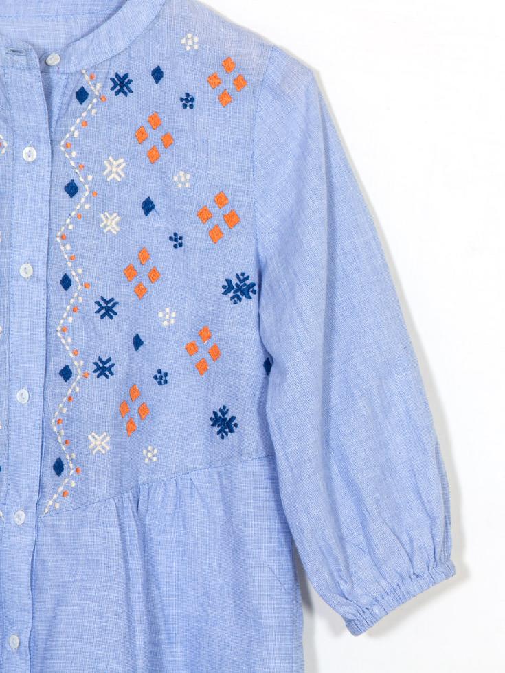 Cotton Chambray Embroidered Top