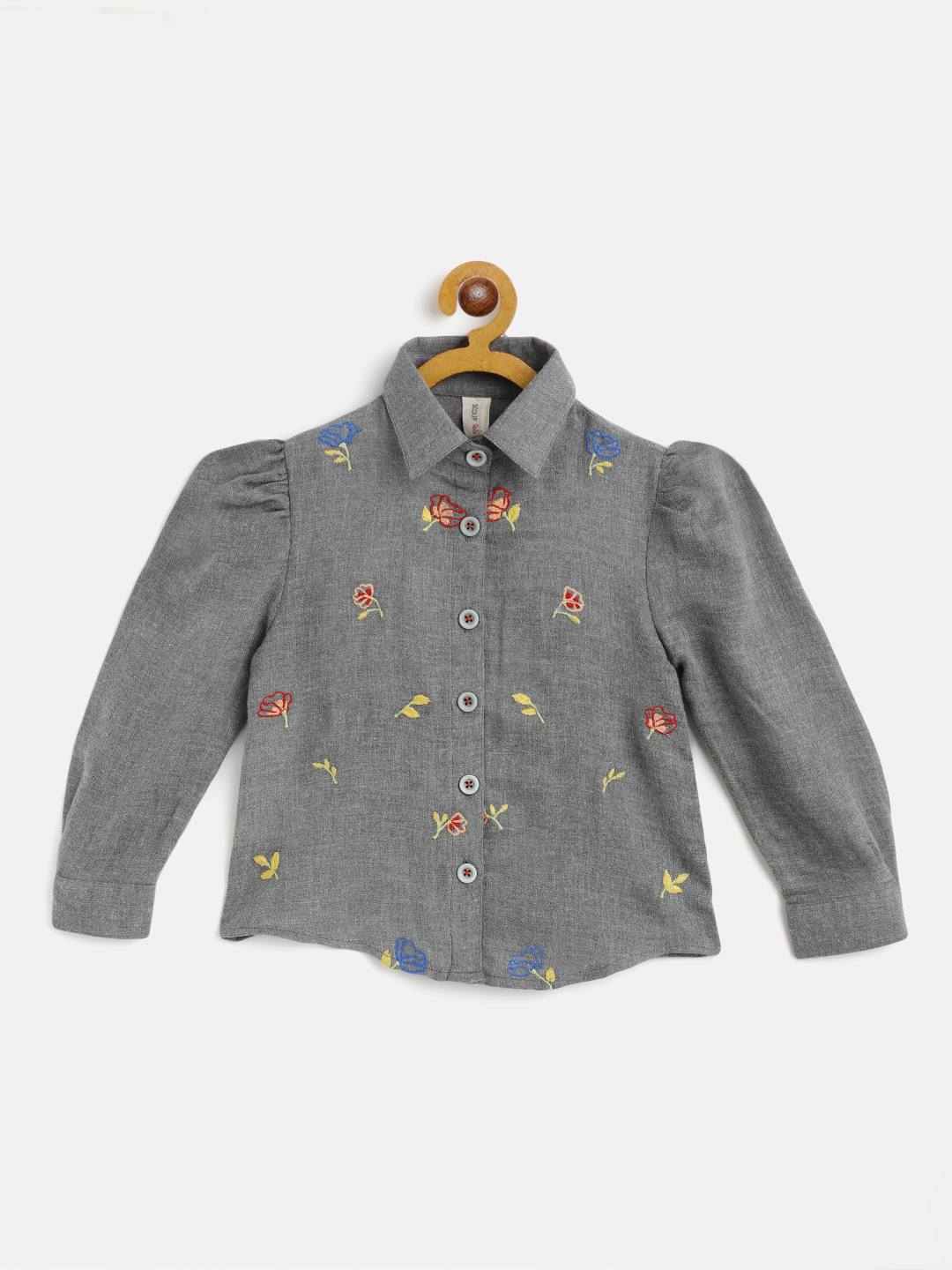 Grey Embroidered Shirt Tunic