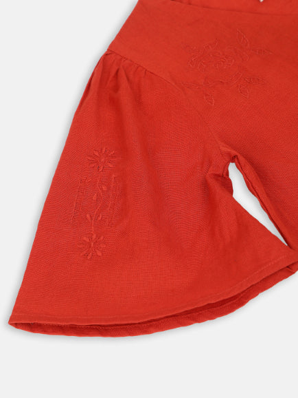 Scoup Embroidered v-neck orange top