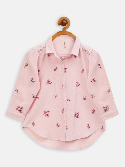Mauve embroidered cotton shirt