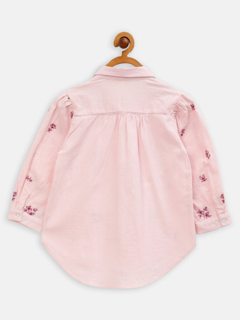 Mauve embroidered cotton shirt