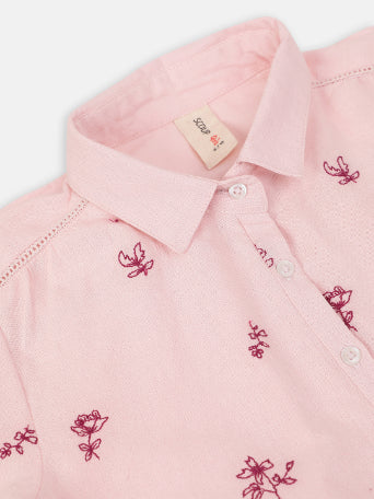 Mauve embroidered cotton shirt