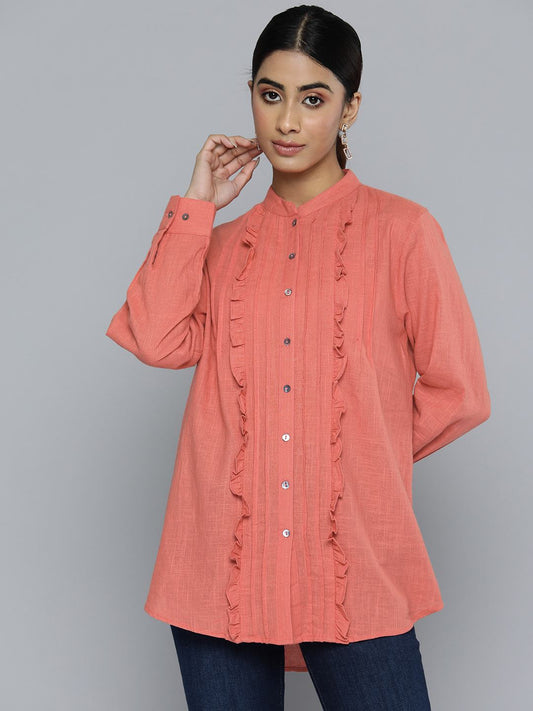 Scoup coral-pleated-frill-top-with-front-button-opening