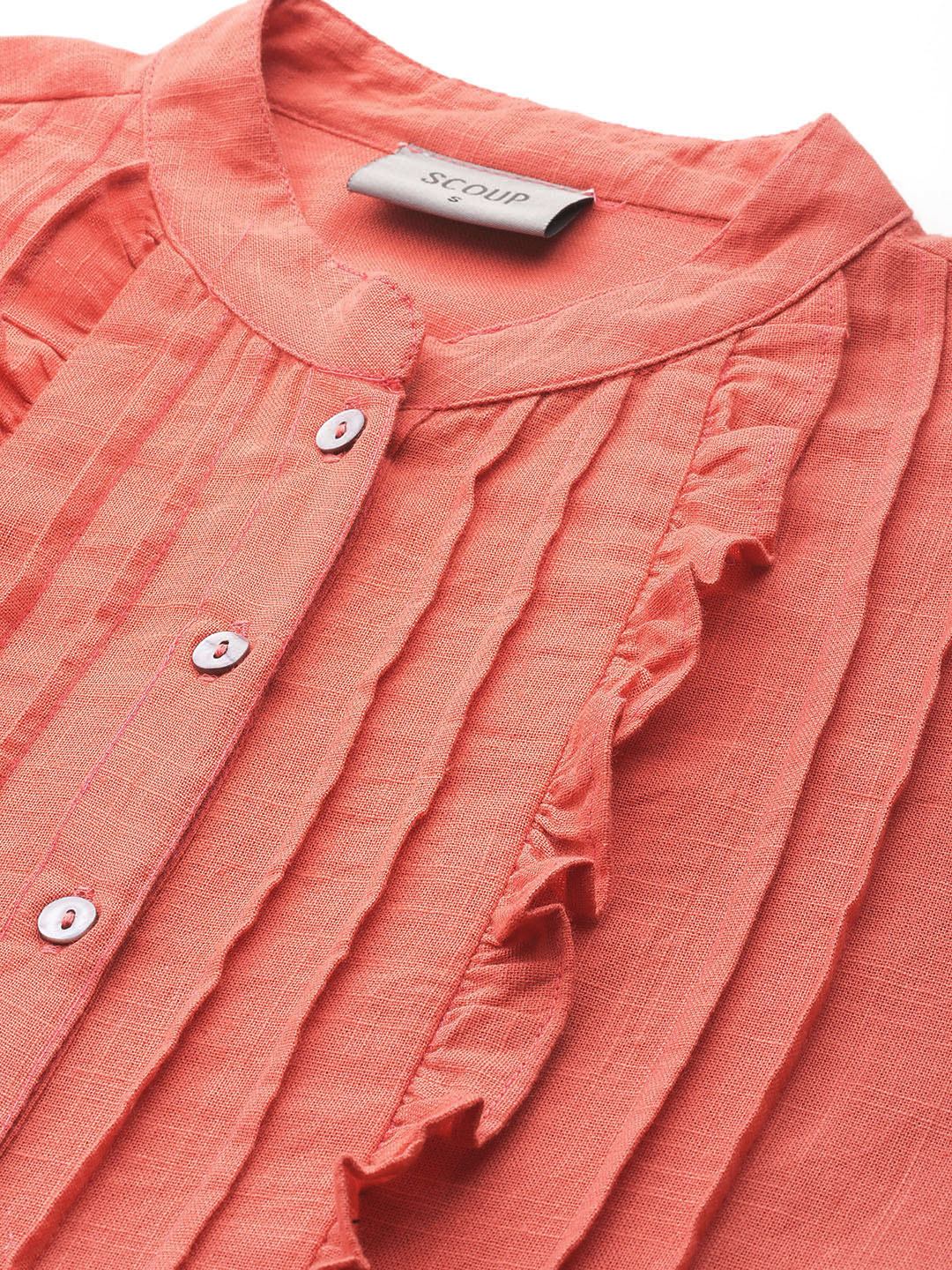 Scoup coral-pleated-frill-top-with-front-button-opening