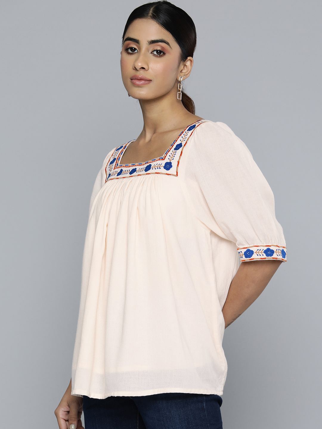 Scoup cream-embroidered-square-neckline-top