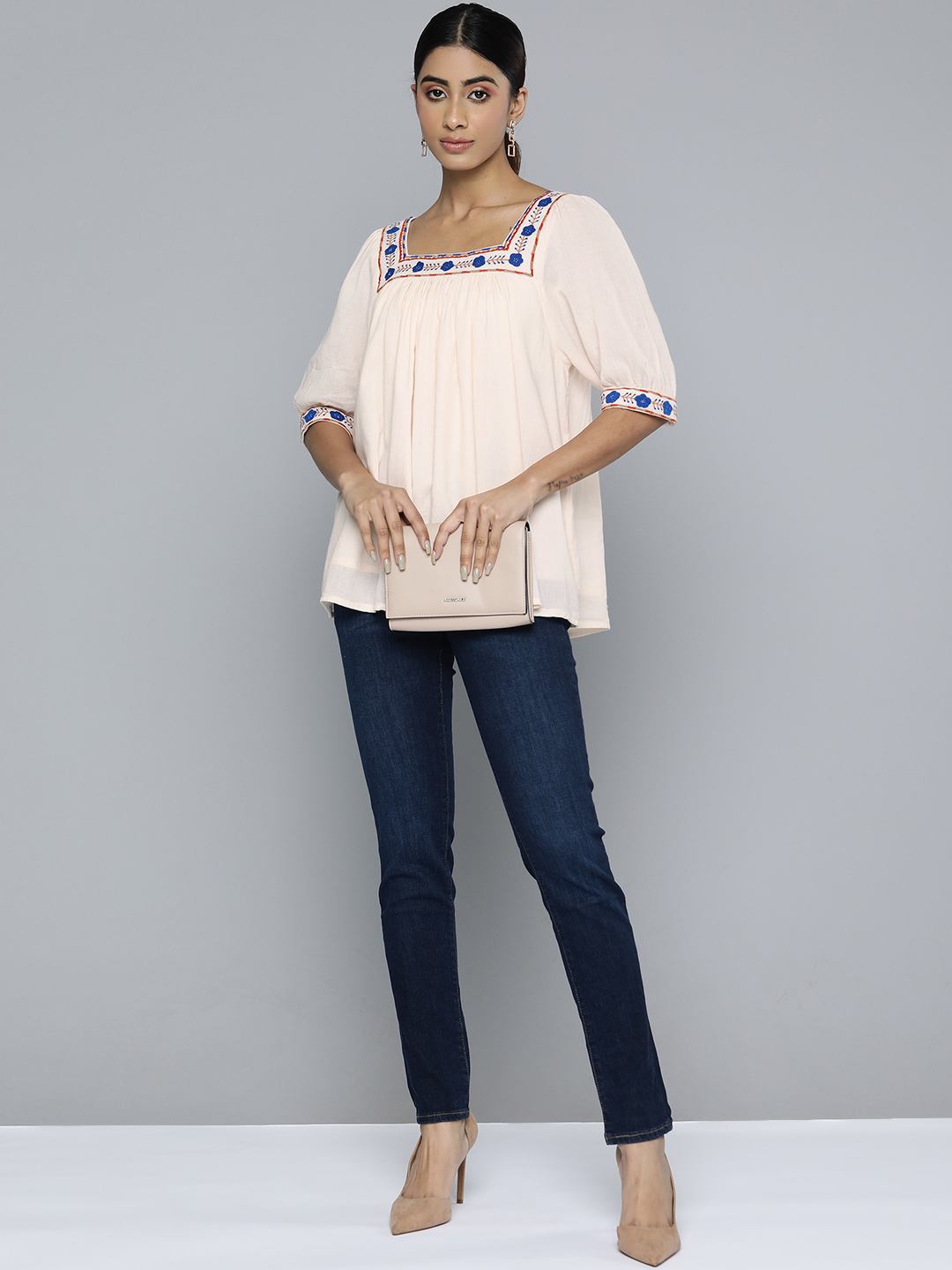 Scoup cream-embroidered-square-neckline-top