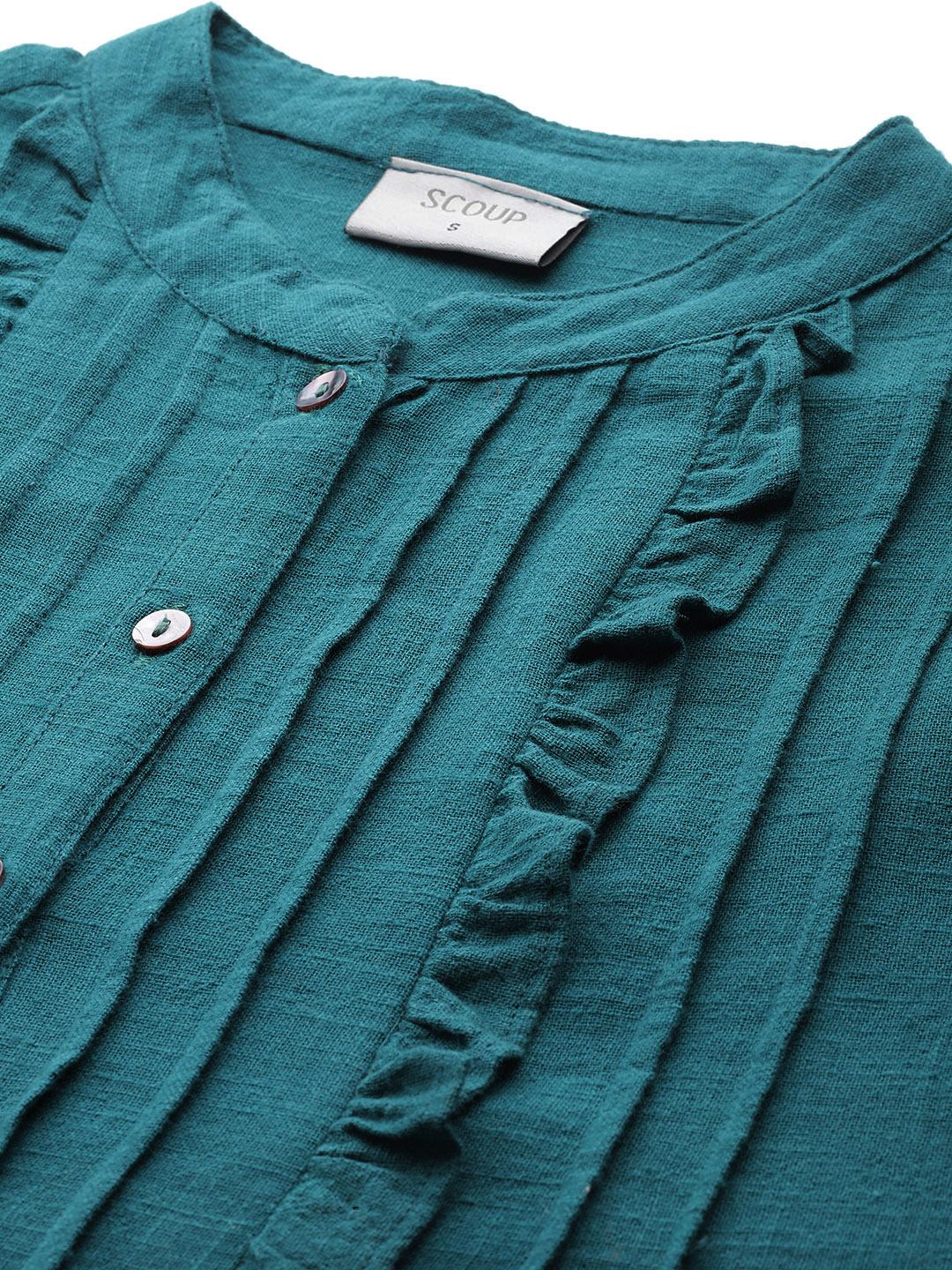 Scoup green-pleated-frill-top-with-front-button-opening
