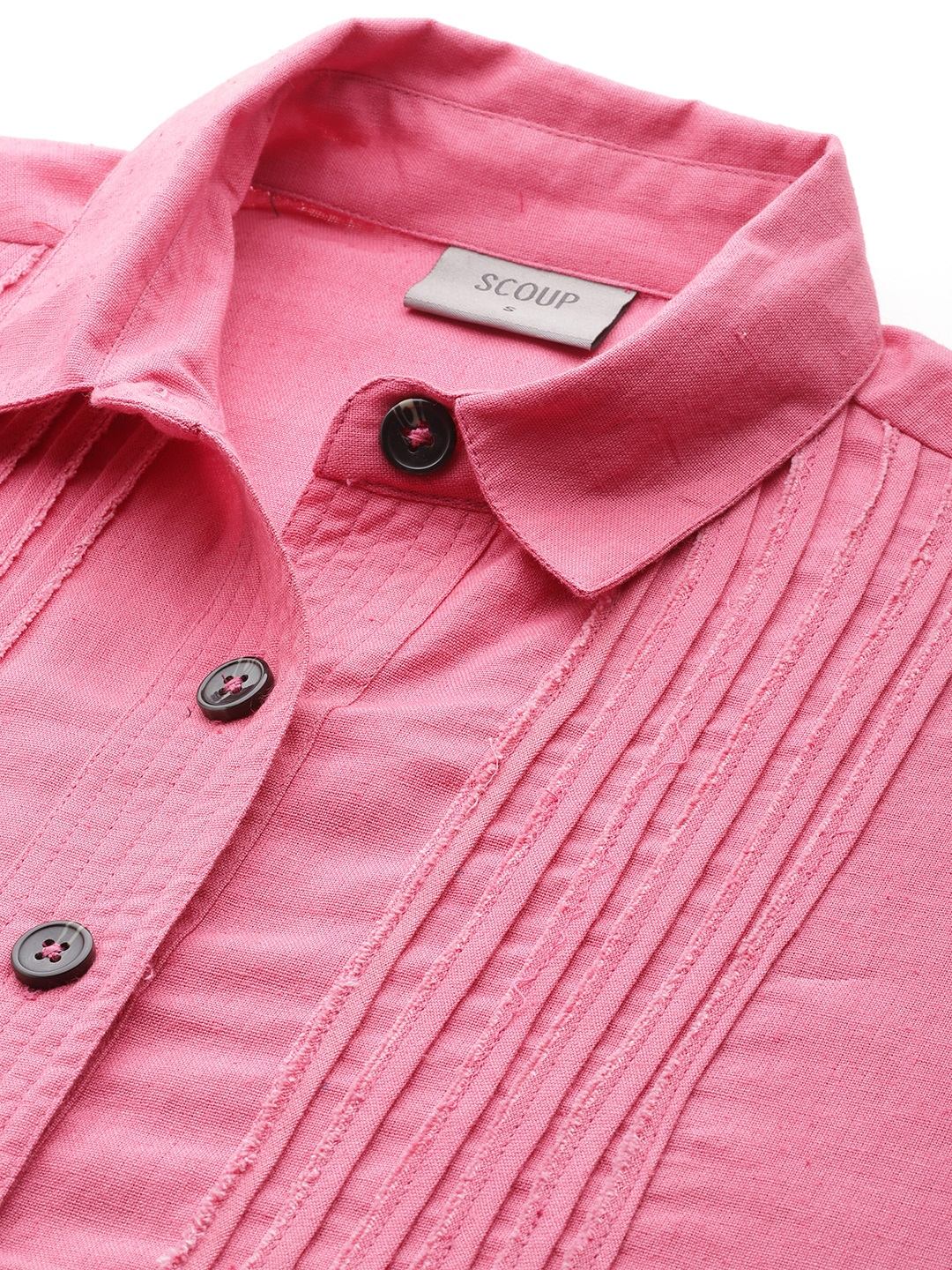 Scoup pink-linen-shirt-with-raw-edge-patched-pleat-detail