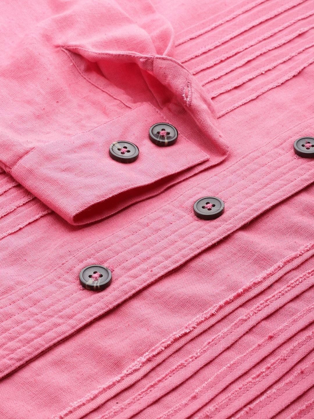 Scoup pink-linen-shirt-with-raw-edge-patched-pleat-detail