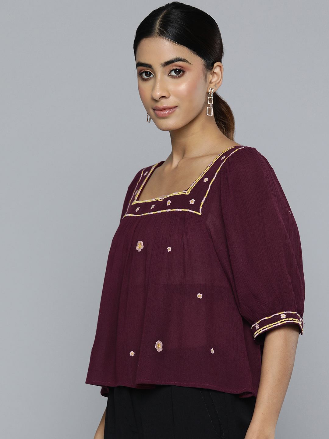Scoup square-neckline-maroon-embroidered-crop-top