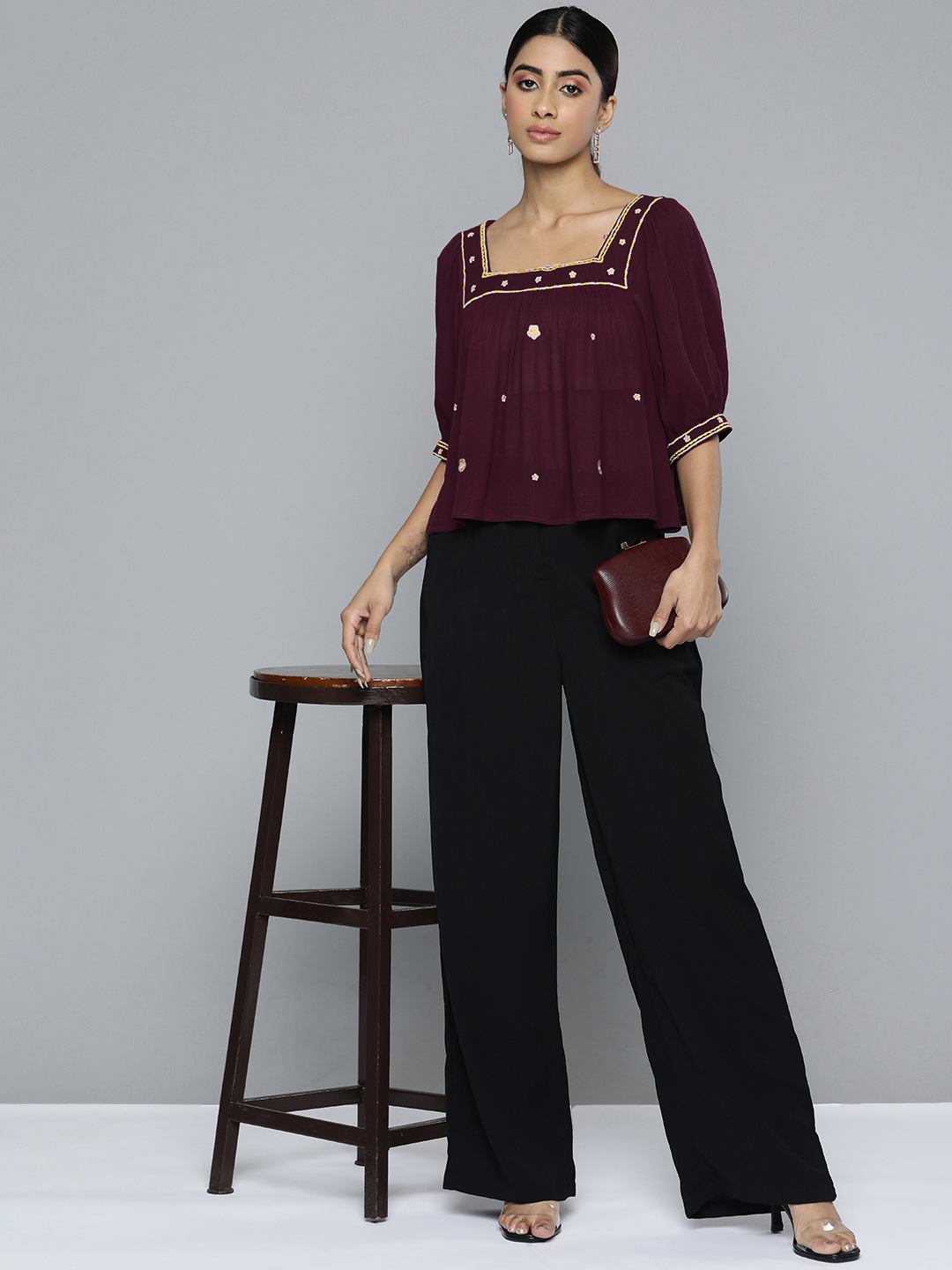 Scoup square-neckline-maroon-embroidered-crop-top