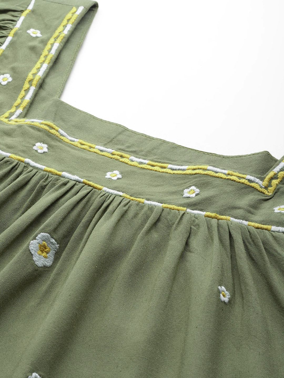 Scoup square-neckline-olive-green-embroidered-crop-top