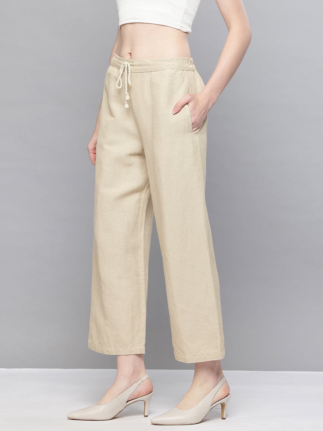 Cotton blend straight fit pants
