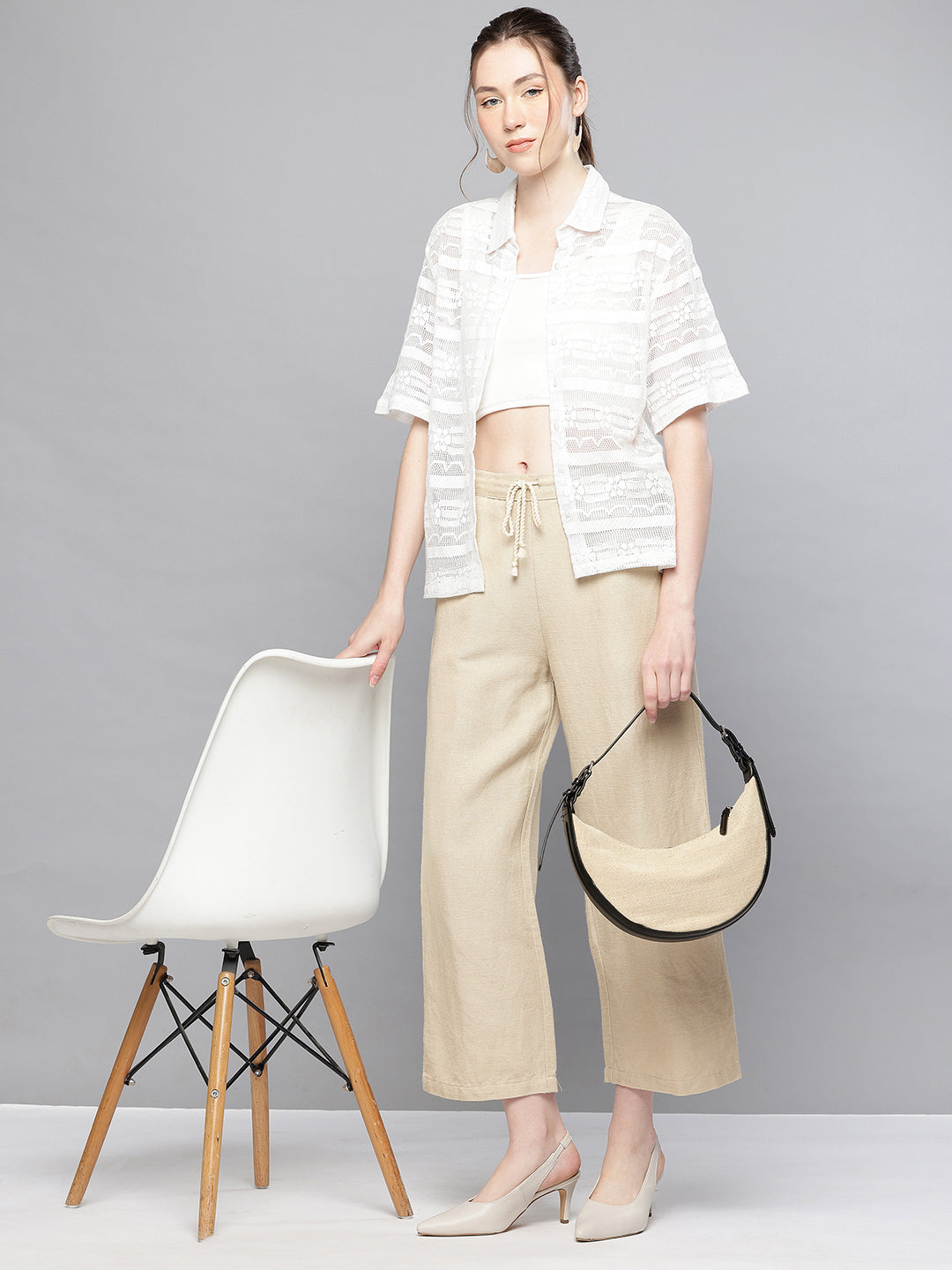 Cotton blend straight fit pants