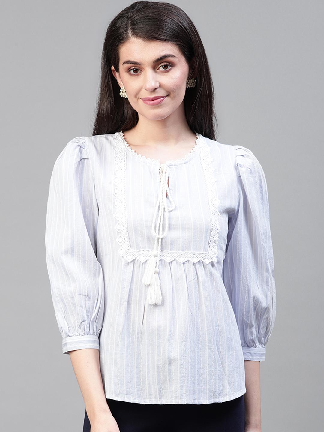 Scoup Blue and white strip cotton top with full sleeves