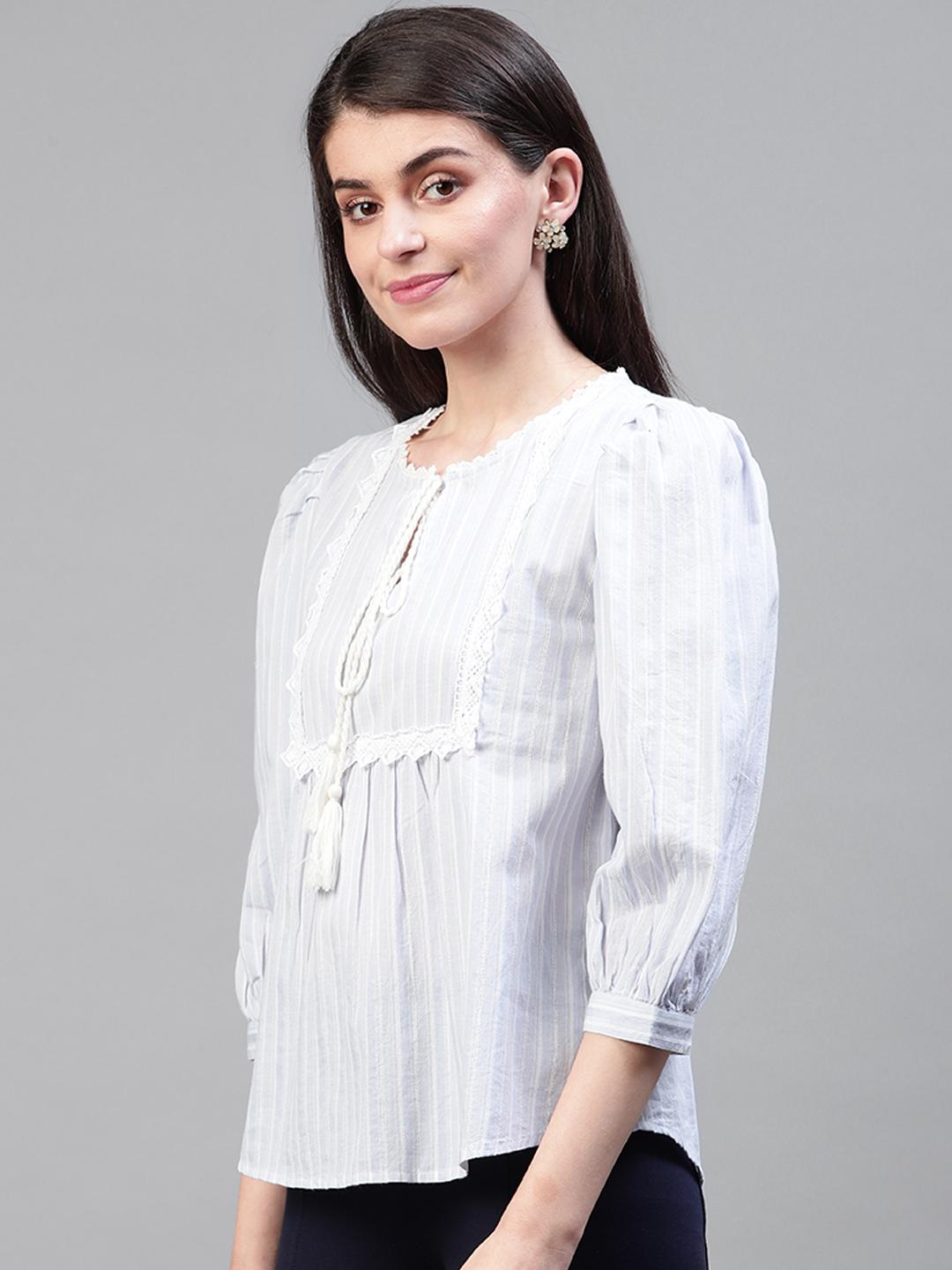 Scoup Blue and white strip cotton top with full sleeves