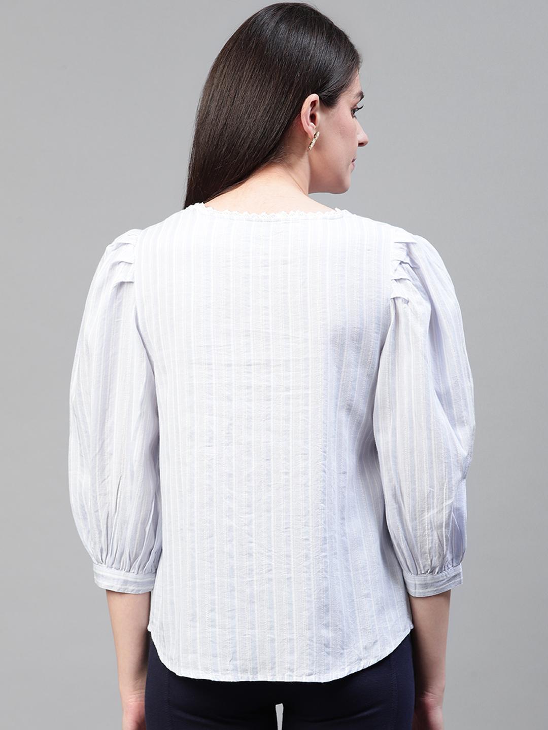 Scoup Blue and white strip cotton top with full sleeves