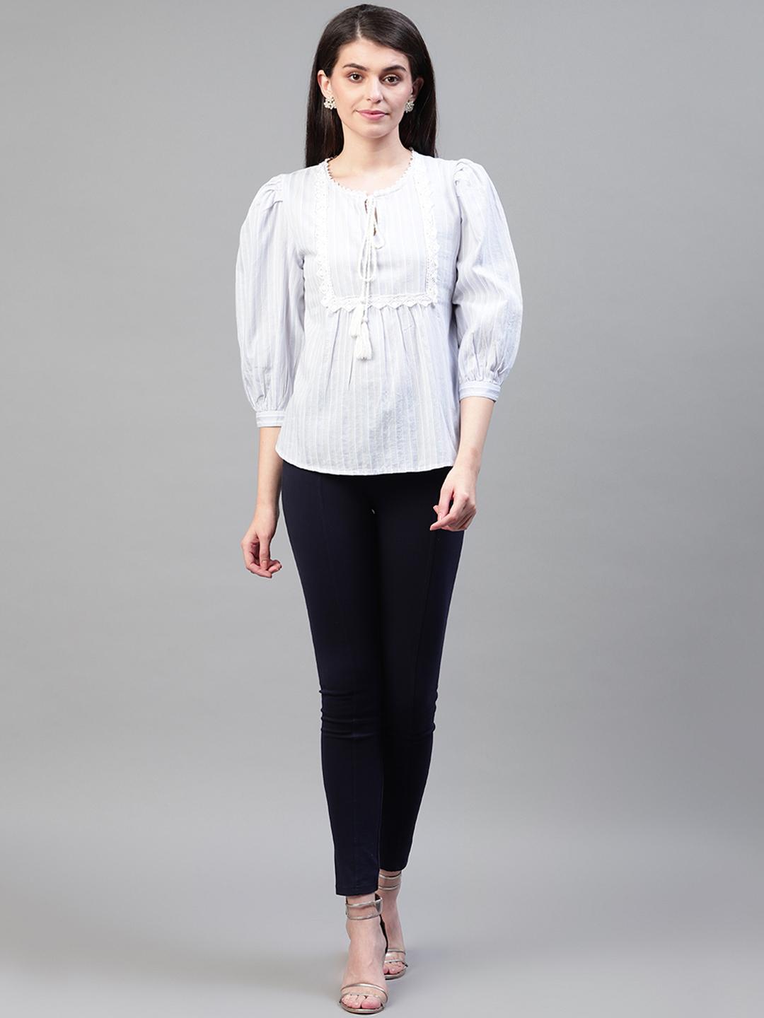 Scoup Blue and white strip cotton top with full sleeves