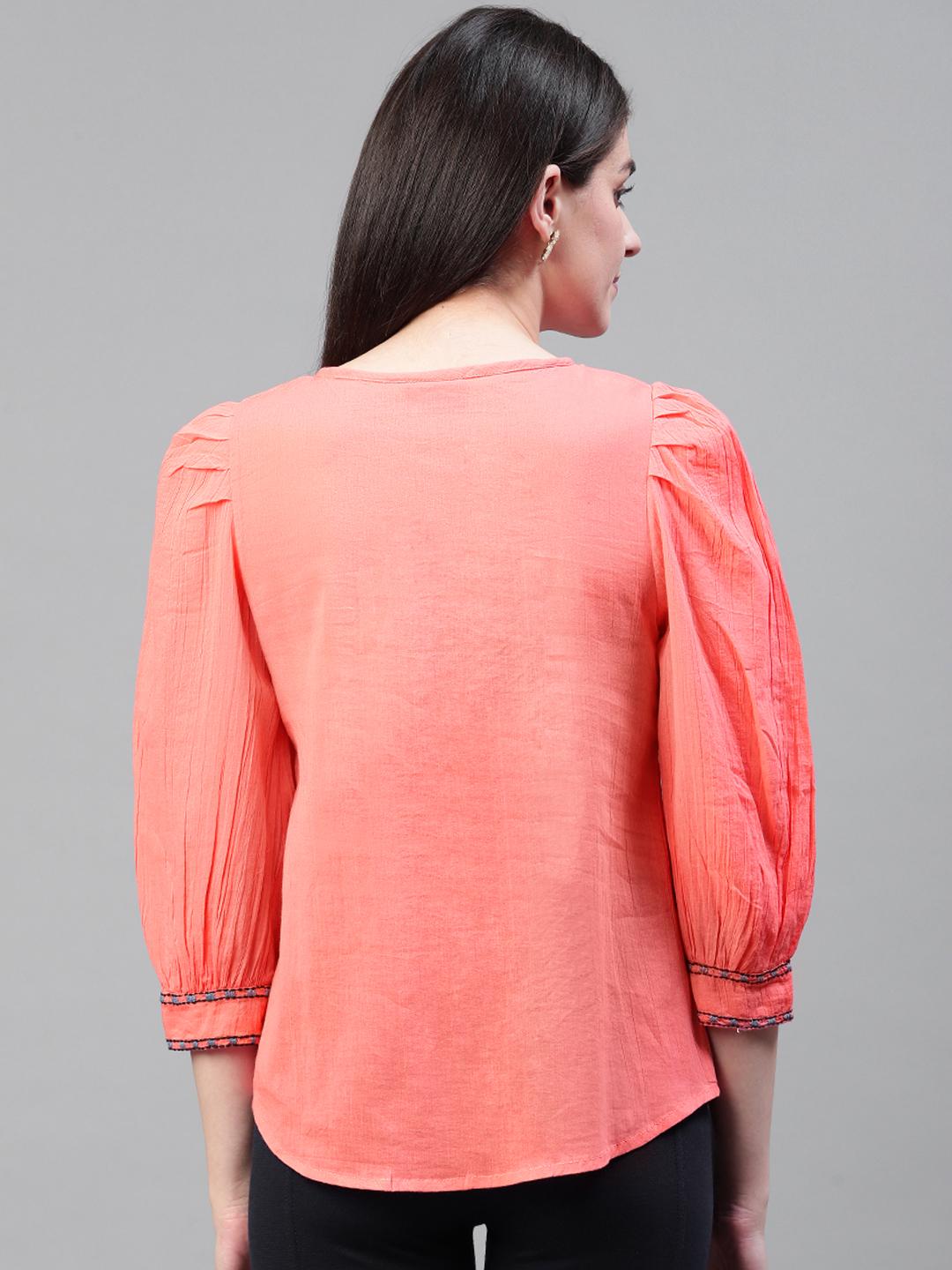 Scoup Pink Yoke Embroidered Top