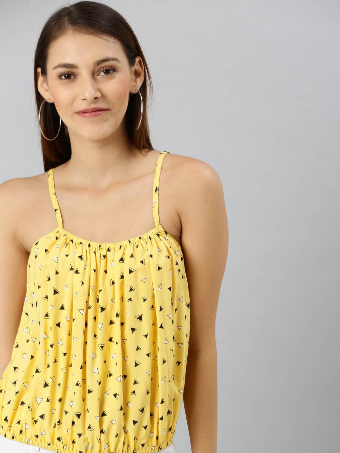 Women Yellow & Black Geometric Printed Blouson Top