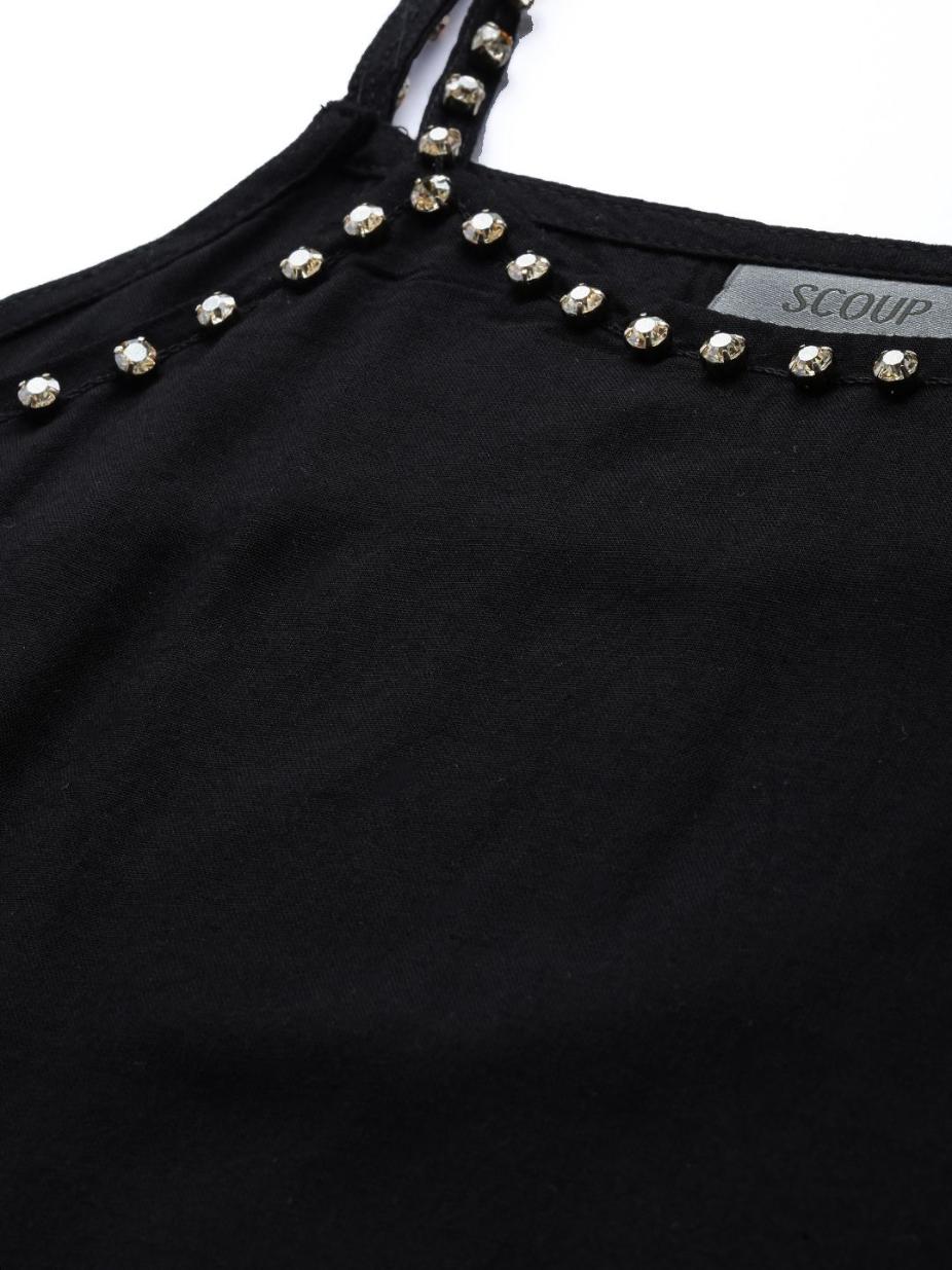 Black Solid Satin Top