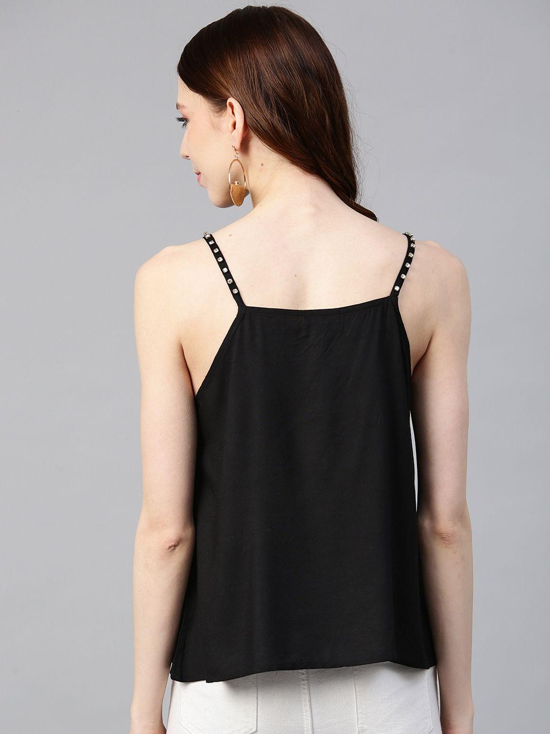 Black Solid Satin Top