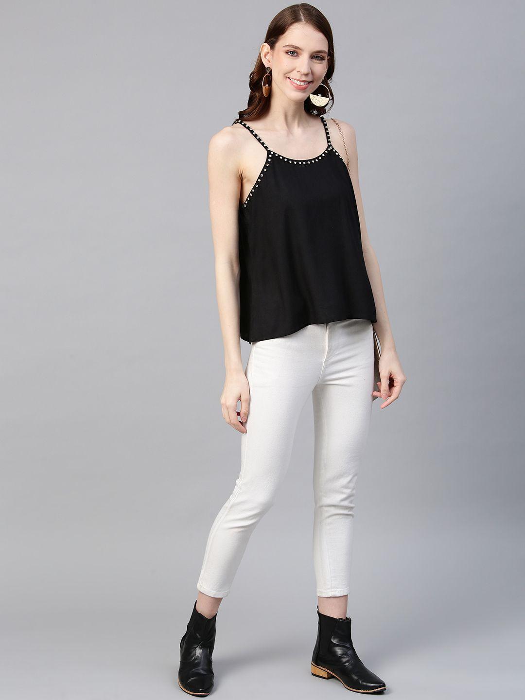 Black Solid Satin Top