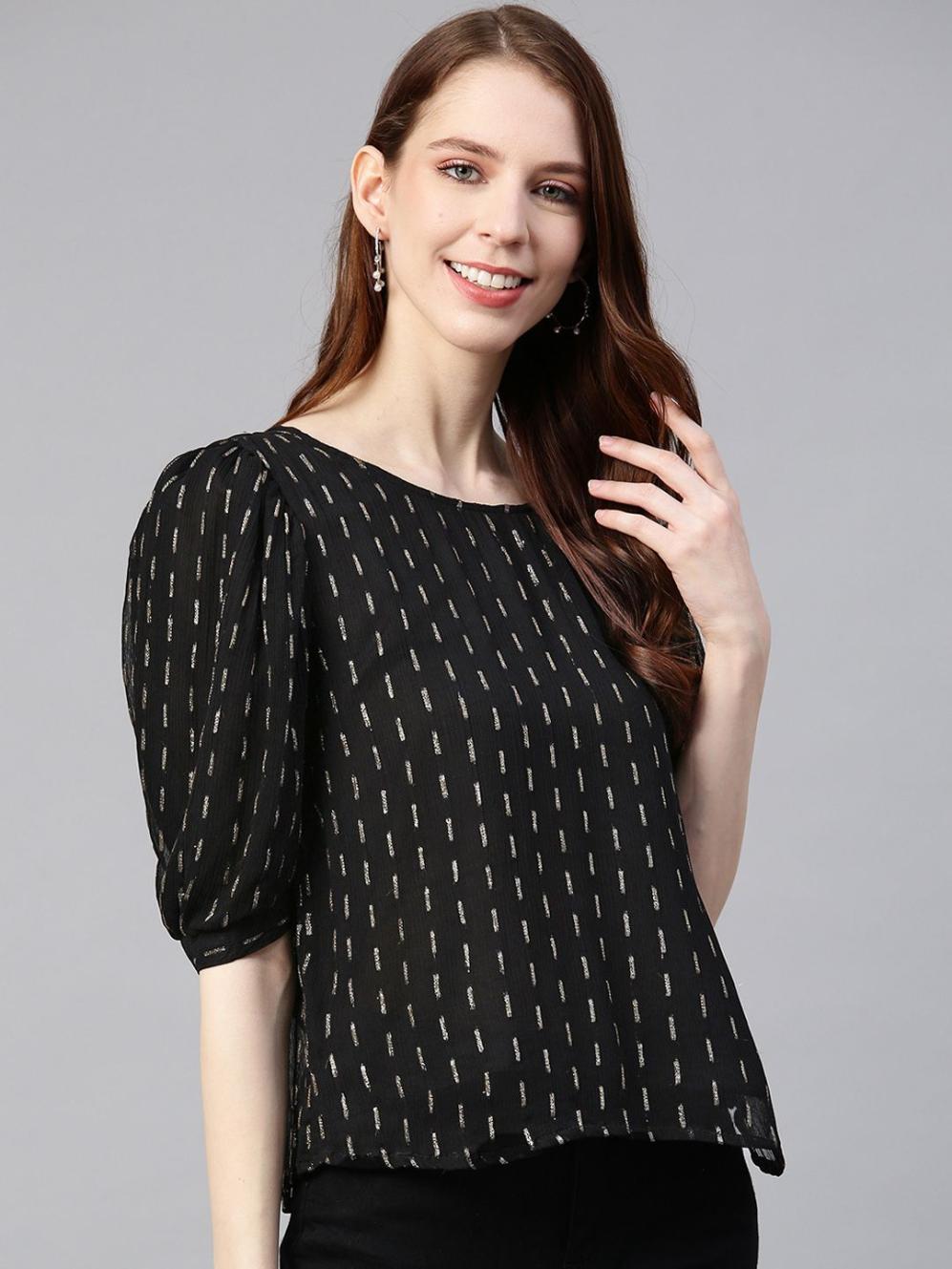 Golden lurex dot puff sleeve top