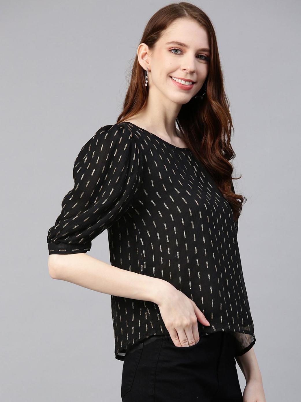 Golden lurex dot puff sleeve top