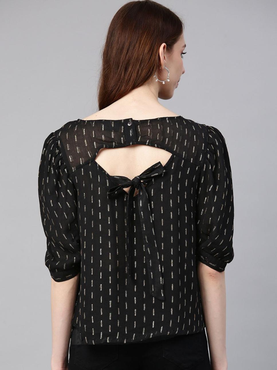 Golden lurex dot puff sleeve top